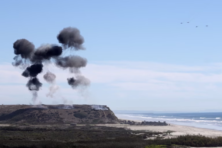 California freeway explosion halts Marines show